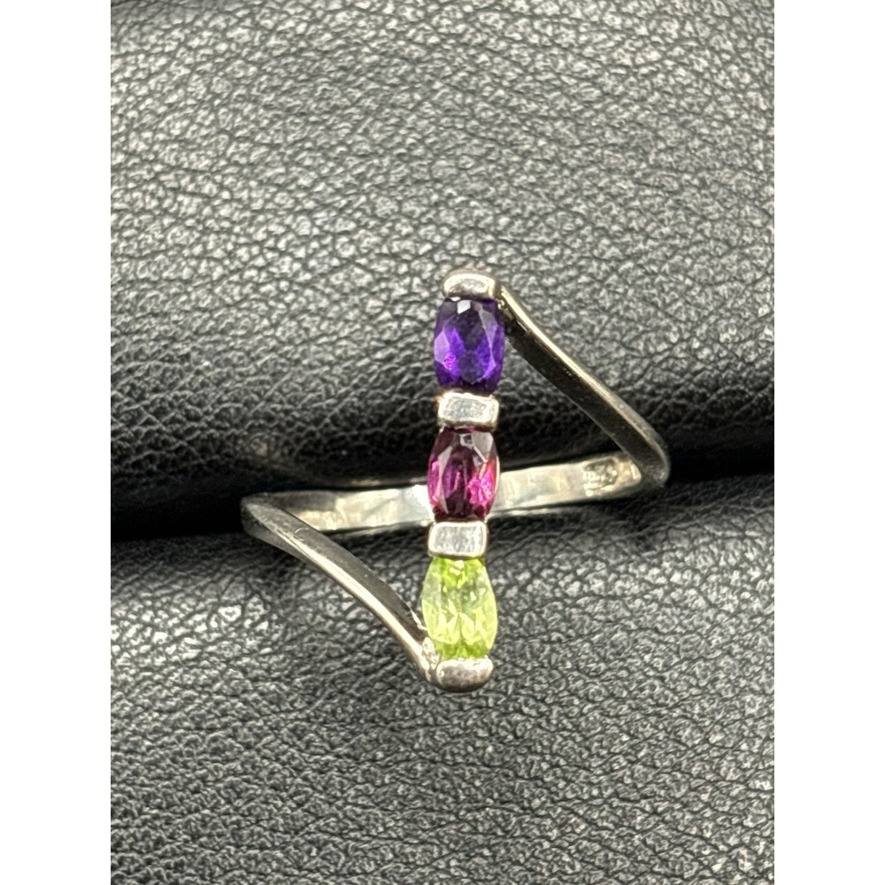 EUC Sterling Silver Multi Gemstone Ring Size 6.5 H4